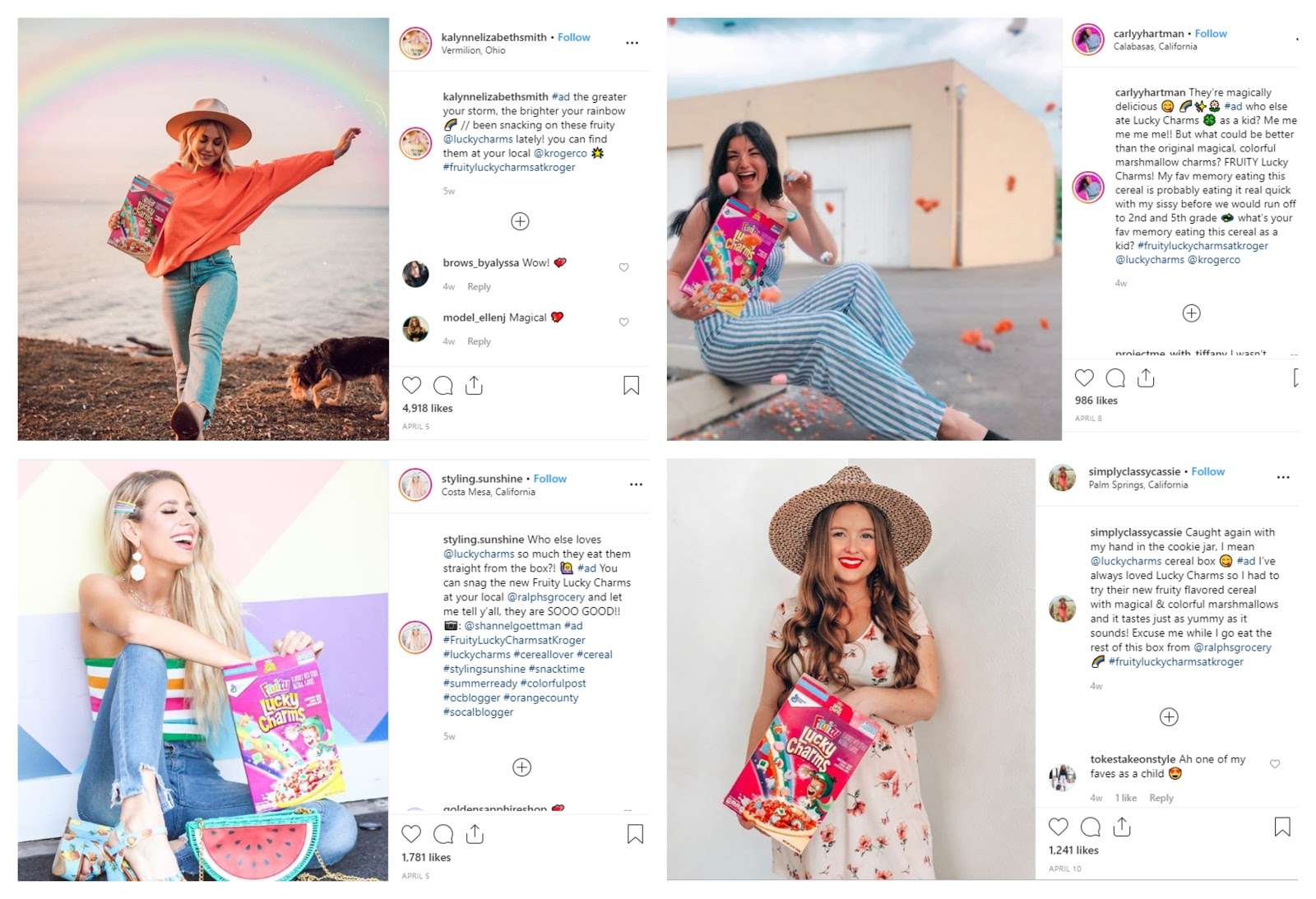 Collage of social media posts from influencers promoting products. 