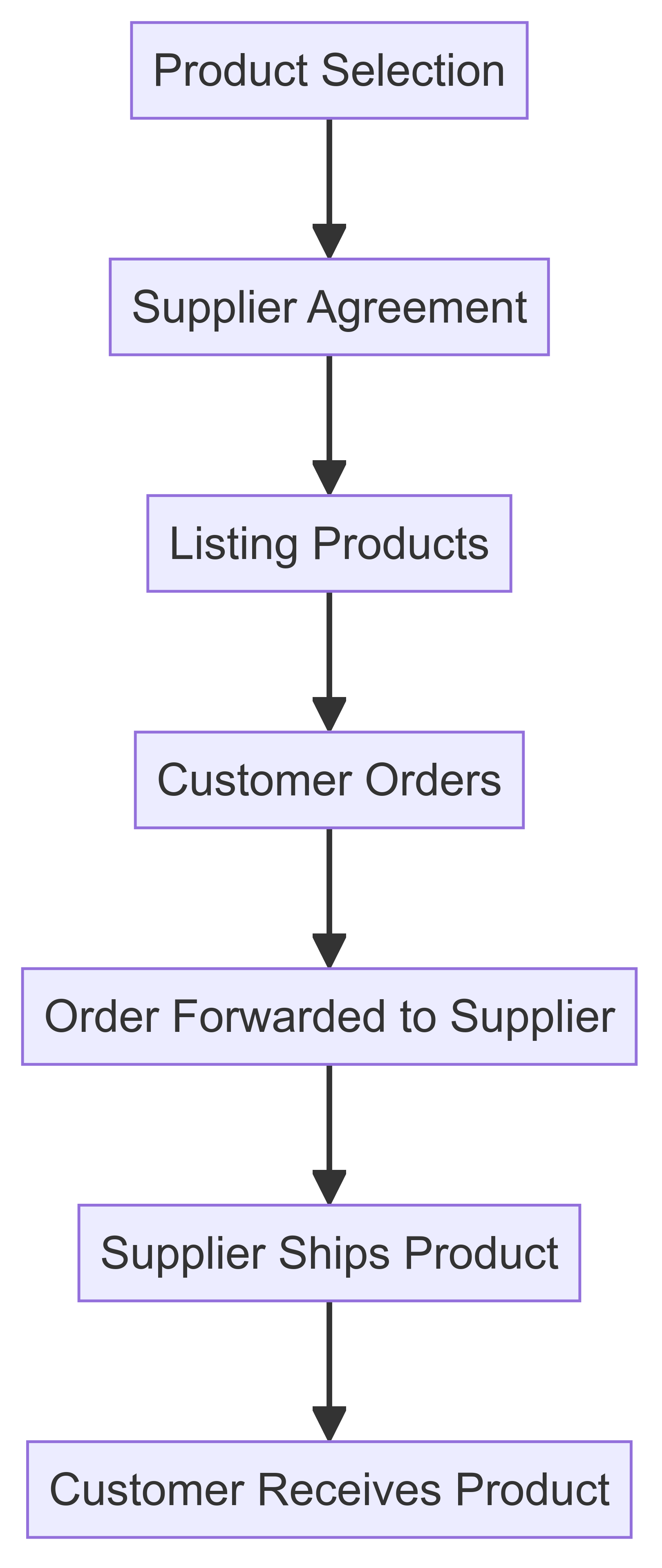 Infographic showing the dropshipping process, from product selection to customer delivery.