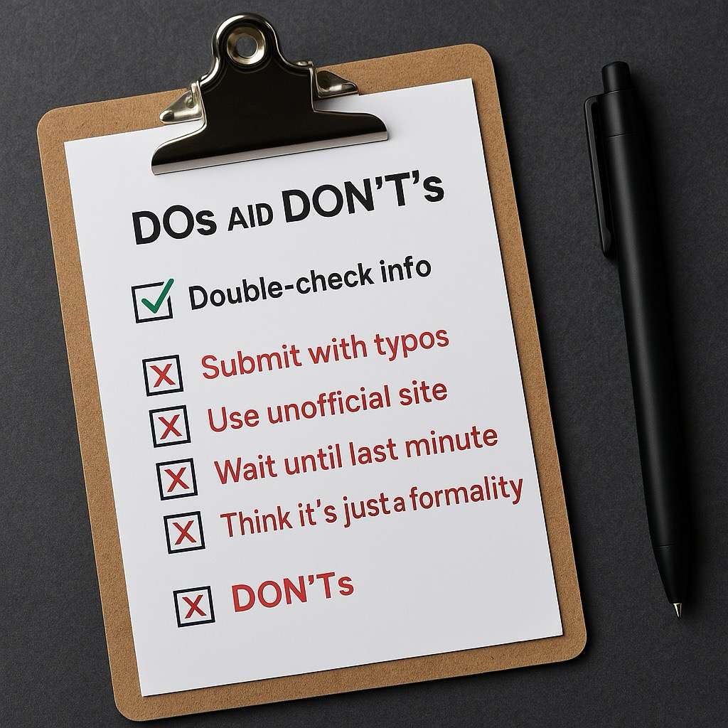 Checklist titled DOs and DON'Ts showing common mistakes to avoid when applying for the Canton Fair invitation, including typos, fake sites, and late submission 